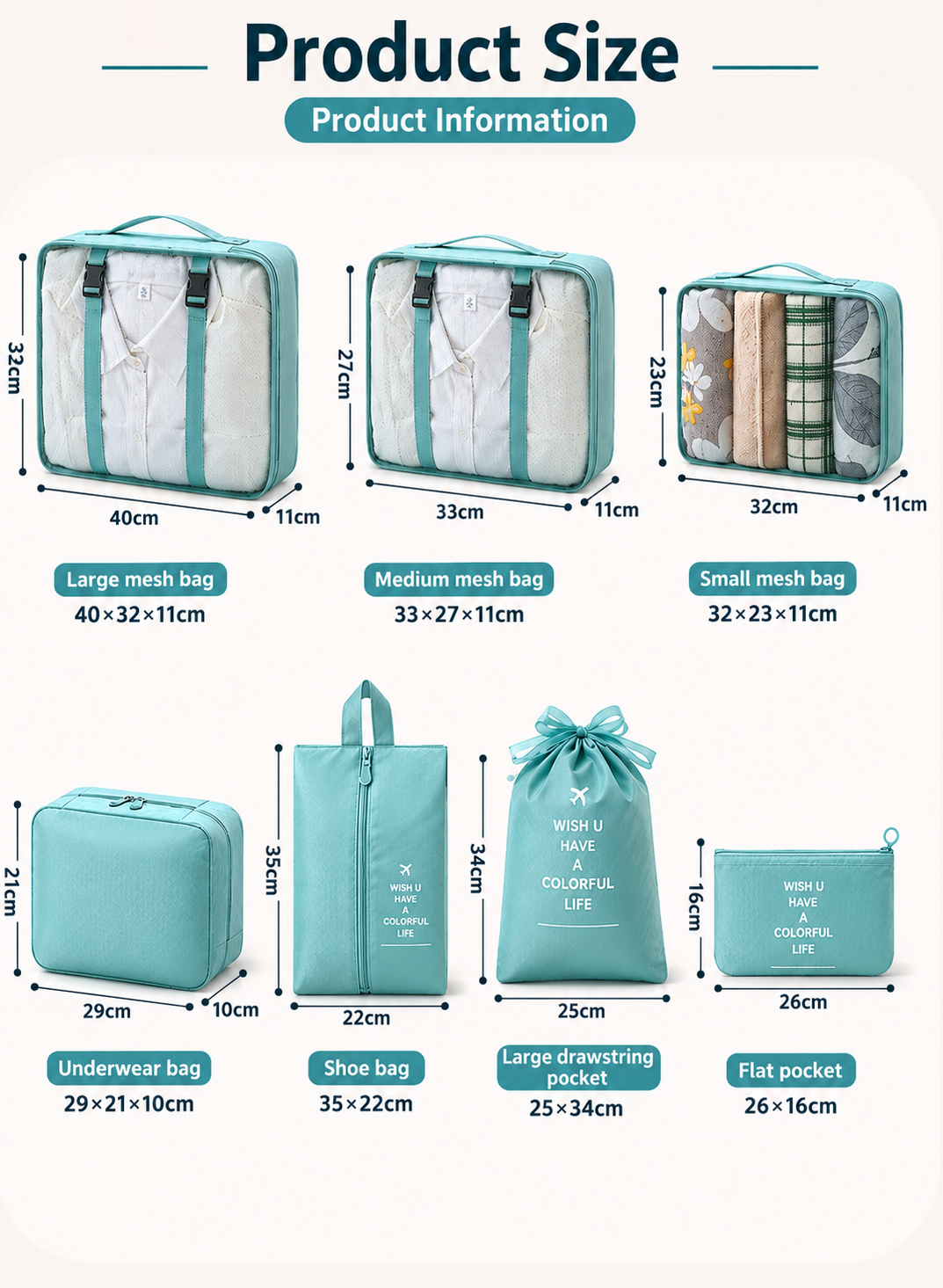 ADALORAA Travel Organizer Set - 7 Pieces